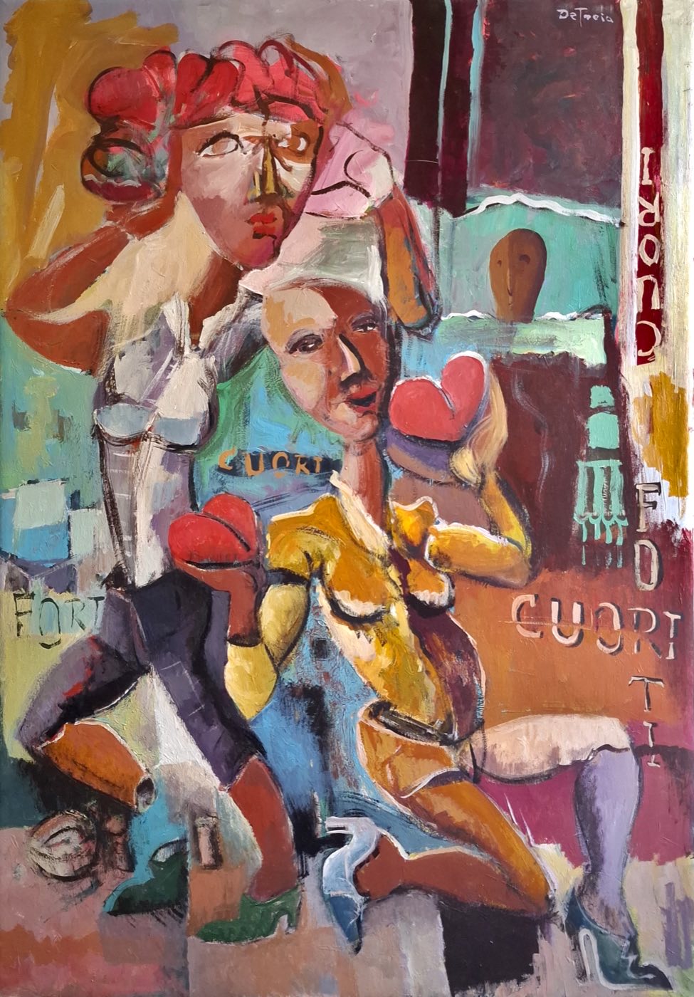 Cuori Forti, dipinto ad acrilico su tela di Giacomo De Troia, 74×104 cm