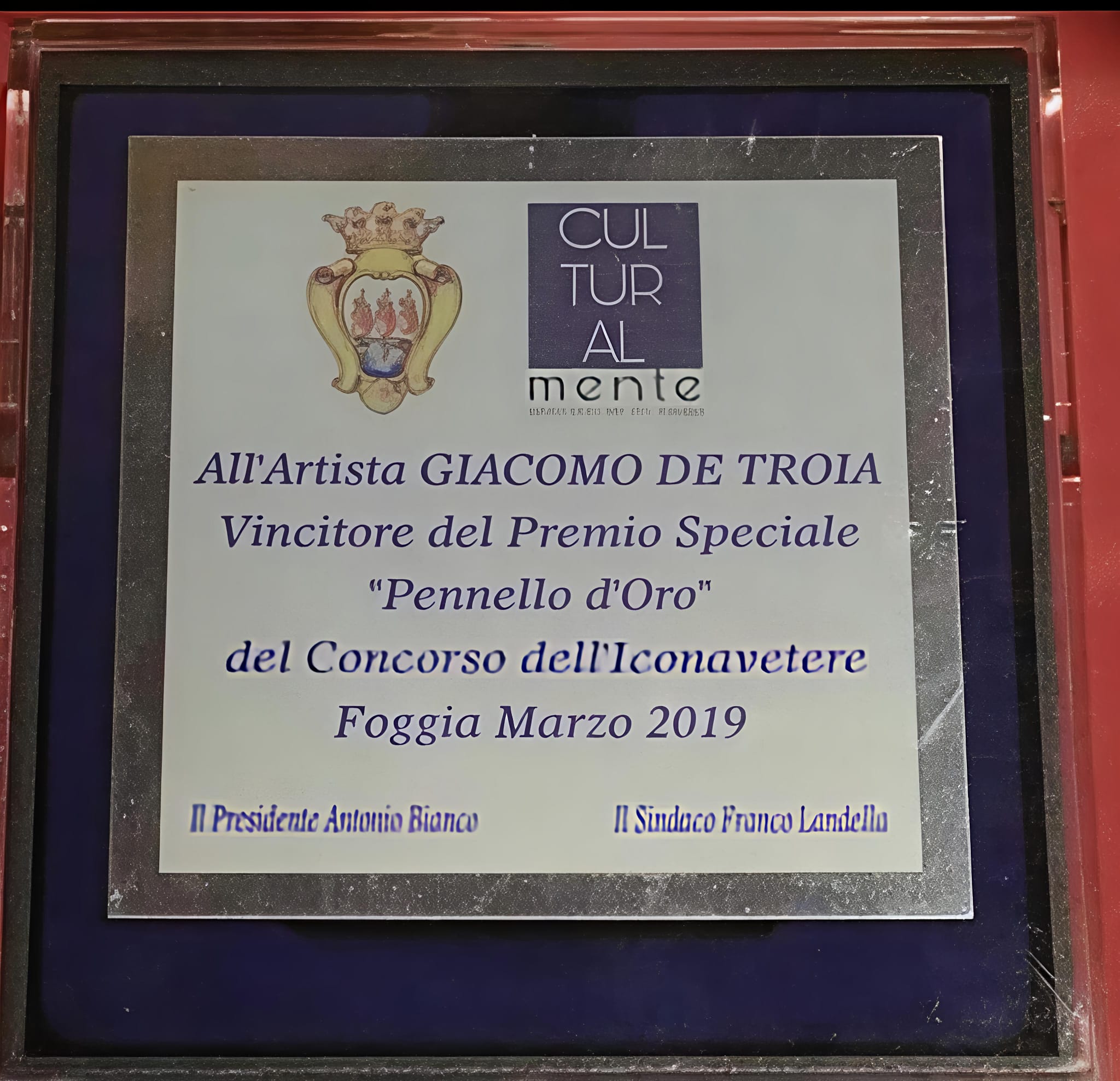 Targa Pennello d'Oro CULTURALMENTE Concorso dell'Iconavetere Foggia 2019